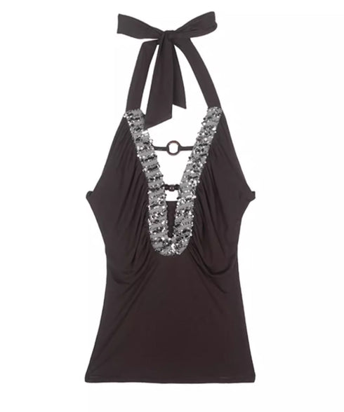 Sequin Halter Tie Top